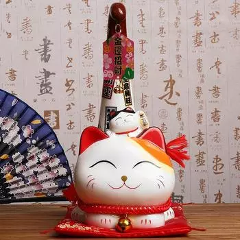 Керамическая шкатулка для денег в виде кошки Манеки-нэко в японском стиле, длиннохвостая статуэтка кошки Маргай, украшение для дома по фен-шуй