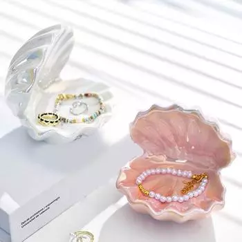 Керамическая шкатулка для хранения ювелирных изделий в форме ракушки, поднос для ожерелья, мини-органайзер для ювелирных изделий для вечеринки, Дня святого Валентина, домашнего декора розовый