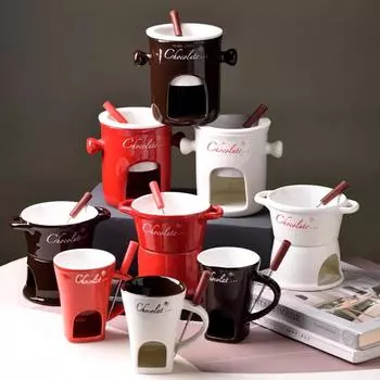 Керамическая шоколадная жаровня чашка с вилкой горшок со свечой плавильная кружка для шоколада посуда креативная бытовая посуда для питья 301-400ml