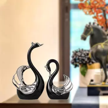 Керамическая скульптура пары лебедей, украшение для стола, высота 9 и 6,3 дюйма, подарок на День святого Валентина для домашнего декора чёрный