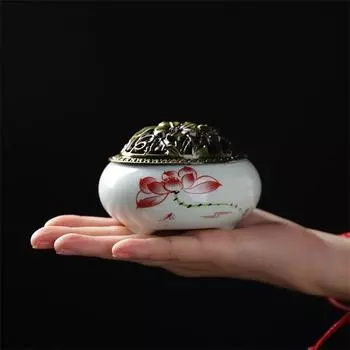 Керамическая спиральная курильница для домашнего декора, ремесла, башня, ароматическая курильница с медной крышкой, держатель для благовоний Будды B