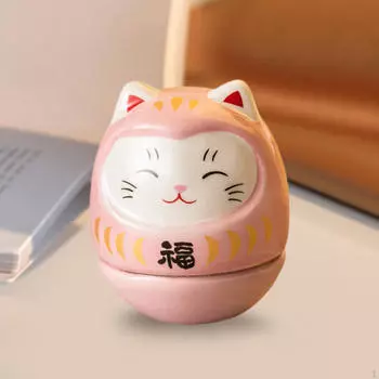 Керамическая статуэтка кошки удачи, неваляшка, 3,5x3,5x4 см, аксессуары для домашнего офиса, декор, декоративные розовый