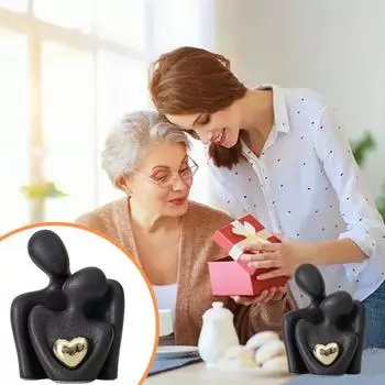 Керамическая статуэтка «Обнимание пары» с золотым сердцем любви, мужская и женская статуэтка в объятиях, скульптура S белый