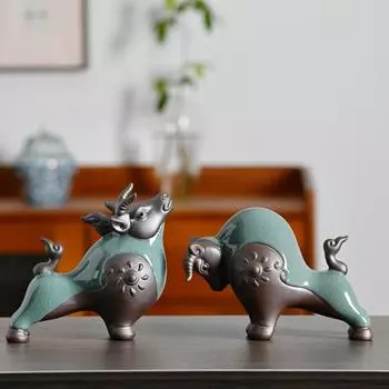 Керамическая статуя коровы из животных удачи, традиционная скульптура ручной работы, роскошная домашняя комната, офис в стиле ар-деко