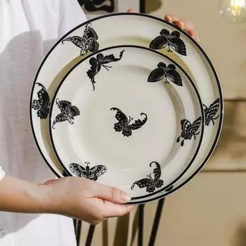 Керамическая столовая посуда Butterfly, обеденные тарелки, бытовые фарфоровые блюда и тарелки в западном стиле