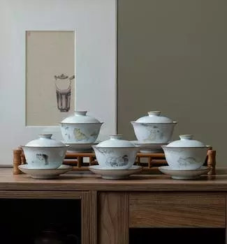 Керамическая супница Gaiwan Cute Cat фарфоровая 160мл Style B