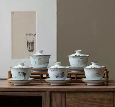 Керамическая супница Гайвань с фильтрами Милый котик 150мл Style B