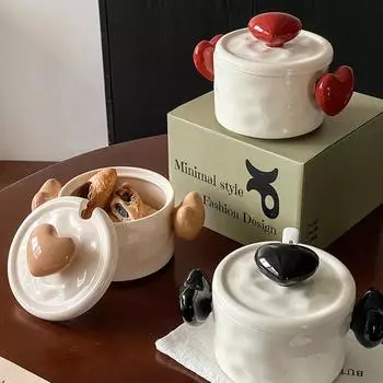 Керамическая суповая миска объемом 1100 мл, большая емкость для лапши быстрого приготовления, салатница с крышкой, банка для сала, банка для специй, студенческая керамическая банка красный