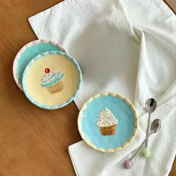 Керамическая тарелка для димсамов, расписанная вручную, с милым сердечком для девочки, декоративная тарелка для торта, тарелка для десерта в домашней атмосфере синий