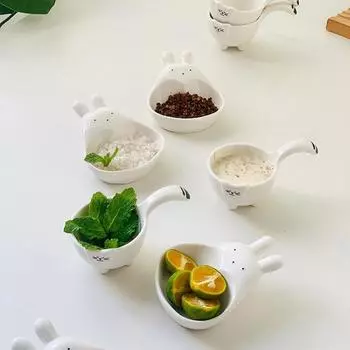 Керамическая тарелка для макания с ручкой, соусница, милый кролик, кошка, приправа, миска для макания суши, тарелка для закусок, кухонные принадлежности