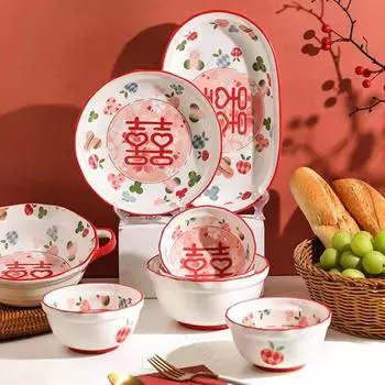 Керамическая тарелка для свадьбы в китайском стиле, изысканные свадебные обеденные тарелки, помолвка, вкусные десертные тарелки, подарки