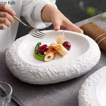 Керамическая тарелка для ужина с неровной текстурой камня, двухслойная изоляционная тарелка для ресторана, десертная тарелка для пасты, специальная столовая посуда