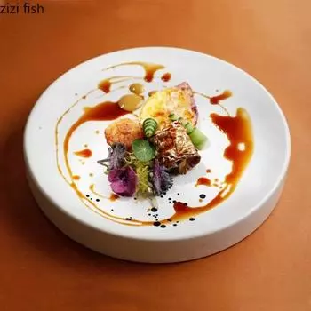 Керамическая тарелка для ужина Сухой лед Тарелка для сашими Блюда для закусок Поднос для десерта Специальная ресторанная тарелка Тарелка для пасты Диск для закусок 5.6inch(14.3 x 2.2cm белый