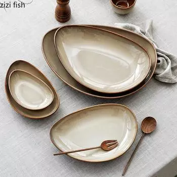 Керамическая тарелка Kiln Change Triangle Deep Plate, блюдо для суши, димсамов, салатная тарелка, блюдо для сашими, толстая суповая тарелка, ретро-японская посуда