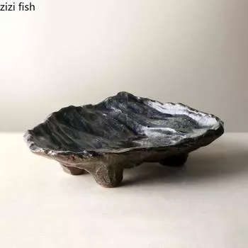 Керамическая тарелка Kiln Changes Retro на четырех ножках Креативная тарелка для сашими Фруктовая тарелка Тарелки для закусок Ресторанная витрина Посуда