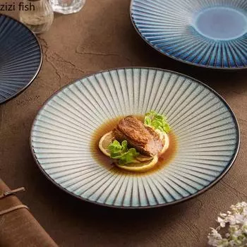 Керамическая тарелка Kiln Changes с полосками Креативная салатная тарелка Десертная тарелка Итальянская лапша Тарелки Посуда для молекулярной кухни в отеле