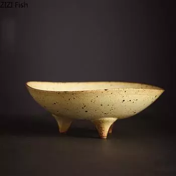 Керамическая тарелка на трех ножках, креативная тарелка для конфет и фруктов в стиле ретро для ресторана, декоративная тарелка для еды, японская посуда