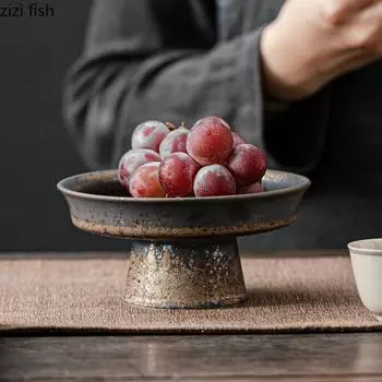 Керамическая тарелка на высоких ножках Поднос для закусок Тарелка для фруктов Поднос для закусок Форма для торта Подставка для торта Тарелки для димсамов Чаша для десерта Сервировочные тарелки