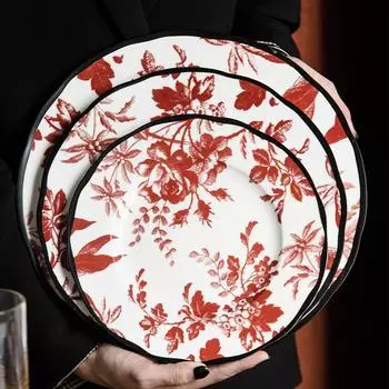 Керамическая тарелка Rose Luxury Retro Керамическая тарелка Круглая посуда Кухонные принадлежности Гостиная Обеденный стол Декоративная тарелка