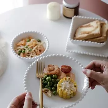 Керамическая тарелка с белым жемчужным краем в стиле ретро, европейская западная тарелка для еды, персонализированная тарелка для стейка, салатница для торта