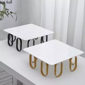 Керамическая тарелка с высокой ножкой, квадратная подставка для димсамов, десертный столик, подставка для торта, поднос для демонстрации, тарелка для хлеба, блюдо для димсамов, фруктовые тарелки золотой