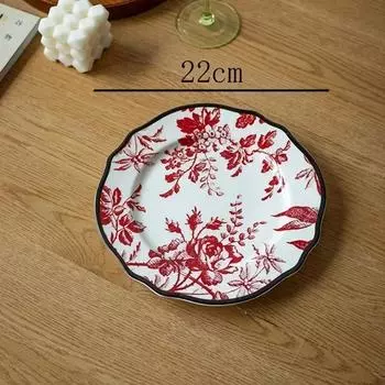 Керамическая тарелка в европейском стиле, винтажная роскошная цветочная печать, тарелки для обеда в западном стиле, блюда для послеобеденного чая, десерта, столовые приборы