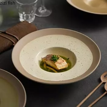 Керамическая тарелка в форме соломенной шляпы для печи, десертная тарелка для ресторана, толстая суповая тарелка, итальянская лапша, посуда для молекулярной еды