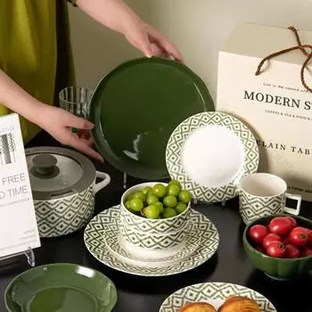 Керамическая тарелка в современном стиле Ретро-ресторан Стейк Паста Обеденные тарелки Вкусные блюда Большие суповые миски Бытовая посуда