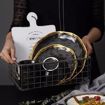 Керамическая тарелка в стиле вестерн из черного золота, креативная тарелка для завтрака, тарелка для домашнего ресторана, стейк, десертная тарелка 8 inches