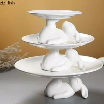 Керамическая тарелка White Rabbit Подставка для торта Десертные тарелки Блюдо для димсамов Тортовая тарелка Фруктовые тарелки Поднос для закусок Суши-блюдо Форма для торта Чаша