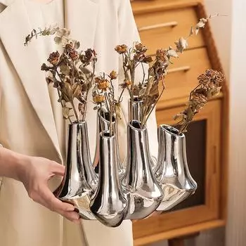 Керамическая ваза 6 в 1 Современная креативная ручная работа Керамическая абстрактная флористика Декоративное искусство для гостиной Керамическая ваза белый