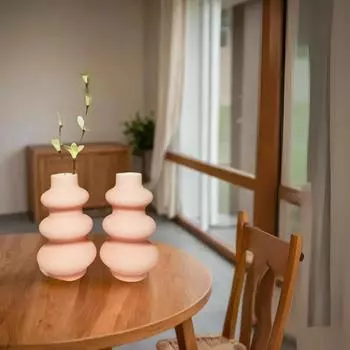 Керамическая ваза «Baby Pink Triple Ring» 8 дюймов — набор из 2 шт. | Декоративная ваза с тройным кольцом для сухоцветов и пампасной травы | Вазы для домашнего декора Последние