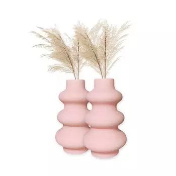 Керамическая ваза «Baby Pink Triple Ring» 8 дюймов — набор из 2 шт. | Декоративная ваза с тремя кольцами для сухоцветов и пампасной травы | Вазы для домашнего декора