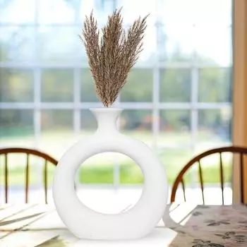 Керамическая ваза «Белый тонкий пончик» 6 дюймов — набор из 1 шт. | Декоративная круглая ваза для сухоцветов и пампасной травы | Вазы для домашнего декора, новые