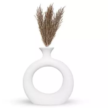 Керамическая ваза «Белый тонкий пончик» 6 дюймов — набор из 1 шт. | Декоративная круглая ваза для сухоцветов и пампасной травы | Вазы для домашнего декора, последние новинки
