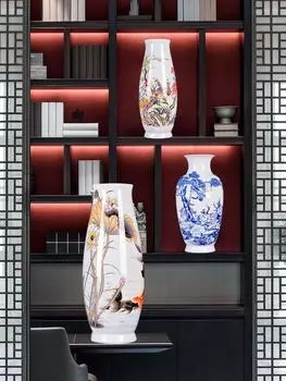 Керамическая ваза Цзиндэчжэнь, розовая, золотая и нефритовая, цветочные композиции в холле, ваза для украшения дома и гостиной