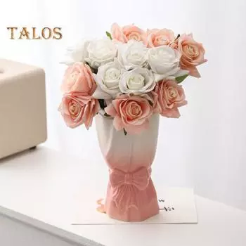 Керамическая ваза для цветов с бантом в форме пончика, цветочная композиция для свадьбы, Дня святого Валентина, домашнего декора белый