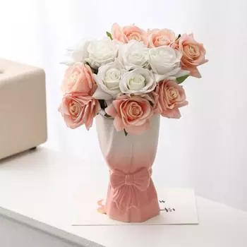 Керамическая ваза для цветов с бантом в форме пончика, цветочная композиция на свадьбу, день святого Валентина белый