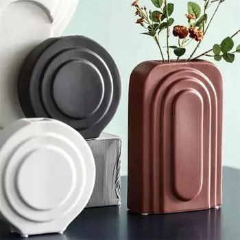 Керамическая ваза для цветов с тиснением в полоску, цветочная композиция для гостиной, ваза для сухих цветов, офисные украшения A