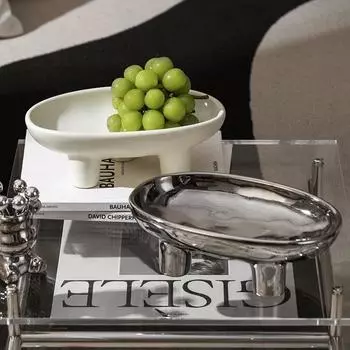 Керамическая ваза для фруктов на трех ножках для кухонной стойки, декоративная ваза для украшения стола, овальные большие миски для хлеба и конфет белый