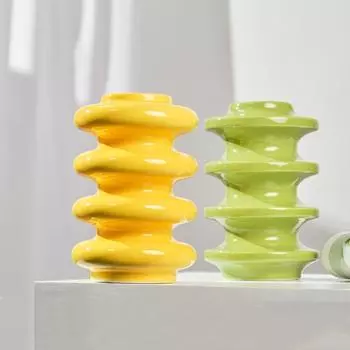 Керамическая ваза Геометрические круги Абстрактные накладки Цветочная ваза Цветная спираль Керамические изделия Украшения для дома Аксессуары жёлтый