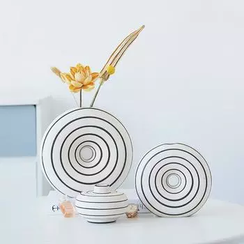 Керамическая ваза Геометрические полосы Круглые вырезы Круглая ваза для цветов Керамические украшения ручной работы Украшения для дома Аксессуары