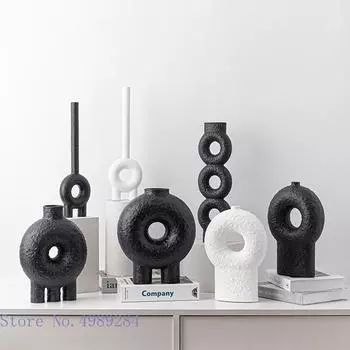 Керамическая ваза Геометрия Круг Черно-белая Текстура Абстрактные Цветочные Украшения Ручной Работы Современное Украшение Дома Цветочная Ваза