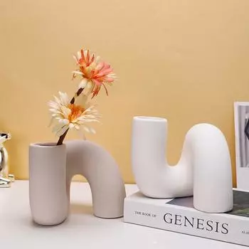Керамическая ваза Изогнутая труба Цветочная композиция Геометрия Цветочная ваза Абстрактные поделки Украшения Цветочный горшок Украшения для дома Аксессуары