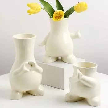 Керамическая ваза кремового цвета, абстрактная ваза, украшение для гостиной, кабинета, домашнего моделирования, цветочной композиции, украшения