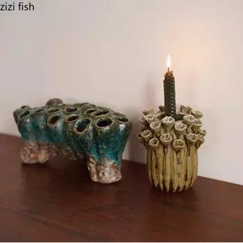 Керамическая ваза Подсвечник Домашнее украшение Ремесла Подсвечник Настольная цветочная композиция Цветочные сосуды Ваза для сухоцветов
