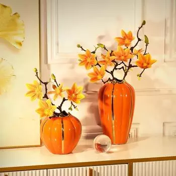 Керамическая ваза Позолоченная ваза для композиции из граната Современный декор для дома Цветы Цветочные вазы Декор для стола Горшечные растения Цветочные горшки