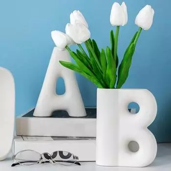 Керамическая ваза с буквами, настольная декоративная подставка для цветов, минималистский стиль, однотонная ваза для домашнего декора, гостиной, столовой A белый