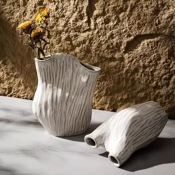 Керамическая ваза с двойным горлом для сухоцветов, пампасной травы, домашнего декора, ваби-саби, скандинавского интерьера, гостиной, стола