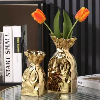 Керамическая ваза Складывающаяся Серебряная ваза для цветов Неправильно сложенный Террариум Гидропонное искусство Цветочные вазы Горшки Творческое рукоделие